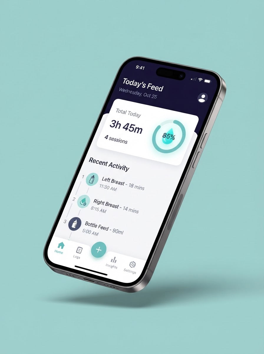 A smartphone showing the MilkSense lactation-tracking app interface.